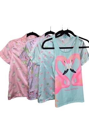 JUSTICE Girls Pajama Bundle Size 12 | 4 Sets Satin & Tank Flamingo Llama Summer